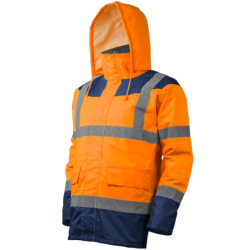 Parka haute visibilité à capuche Keta Coverguard imperméable orange fluo et marine