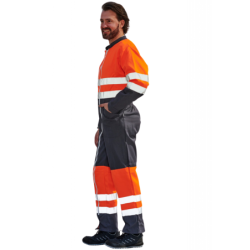 Combinaison de travail Haute Visibilité 2 zips PBV gris et orange fluo