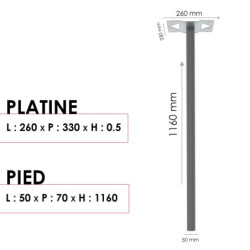 Pied H.116 x l.33 x P.5 cm RENZ, aluminium anodisé