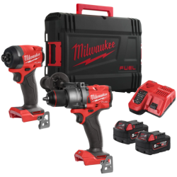 Pack 2 outils perceuse à percussion et visseuse à chocs Milwaukee avec 2 batteries et 1 chargeur