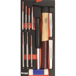 Module mousse 395x178mm métal marteau/burin/chasse-goupille 11 piéces
