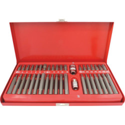 Coffret métal 40 embouts 10mm XZN/hexagonal/Torx avec 2 douilles 1/2 et 3/8 porte embout
