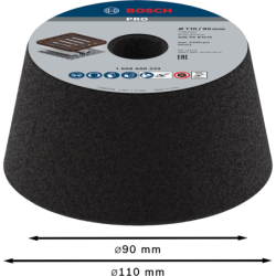 Meule boisseau conique Pro Metal Bosch acier fonte diamètre 90 à 110 mm Grain 36 hauteur 55mm