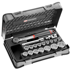 Coffret douilles 1/2 Facom 12 pans métriques avec 1 cliquet et accessoires 19 pièces