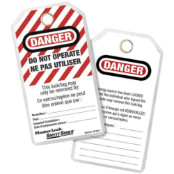 Pack de 12 étiquettes Danger ne pas utiliser en francais et anglais pour cadenas de consignation
