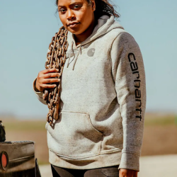 Sweat à capuche non zippé logo poitrine et manche E07 Asphalt Heather Nep