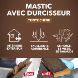 Mastic à bois SintoBois à prise rapide pour reconstituer Gros trous et Angles