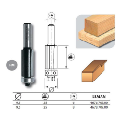 Mèche d'affleureuse droite HM + guide queue M8 Ø9.5 mm Longueur utile 25 mm