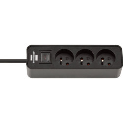 Multiprise Ecolor 3 prises avec interrupteur 1.5m de câble H05VV-F 3G1.0 noire