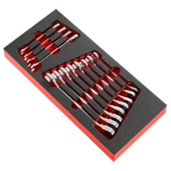 Module de 12 clés mixtes à cliquet métriques en plateau thermoforme et en mousse