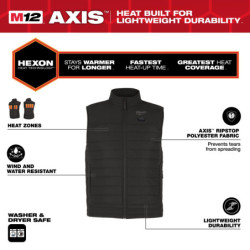 Veste chauffante sans manche RIPSTOP noire M12 HPVBL3-0
