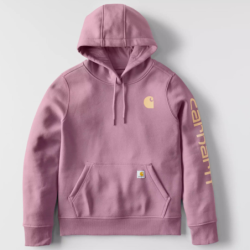 Sweat femme Iconic Clarksburg à capuche non zippé logo Carhartt sur manche ash berry heather