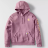 Sweat femme Iconic Clarksburg à capuche non zippé logo Carhartt sur manche ash berry heather