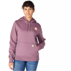 Sweat femme Iconic Clarksburg à capuche non zippé logo Carhartt sur manche ash berry heather
