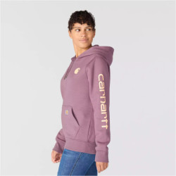 Sweat femme Iconic Clarksburg à capuche non zippé logo Carhartt sur manche ash berry heather