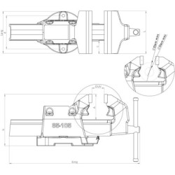 Etau réglable avec serre tubes Série 85 Dolex base fixe mâchoires 105 mm ouverture 130 mm