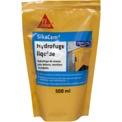 Hydrofuge de masse liquide bétons et mortiers - SikaCem Hydrofuge Liquide - Dosette 500ml