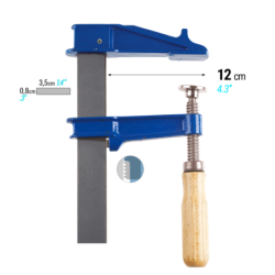 Serre joint à vis manche bois FM tige en acier saillie 120mm