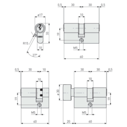 Cylindre européen Abus B5LT Titalium 3 clés - 30 x 30 mm