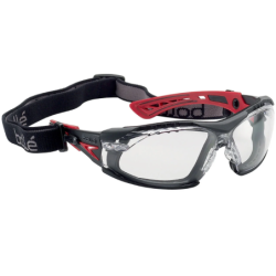 Lunette de sécurité RUSH+ Bollé incolore traitement Platinum tresse et mousse intégrées Rouge Noir