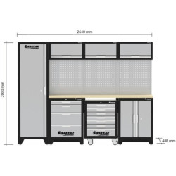 Mobilier d'atelier plan de travail en bois 4 éléments avec panneau perforé