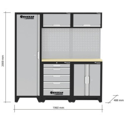 Mobilier d'atelier plan de travail en bois 3 éléments avec panneau perforé