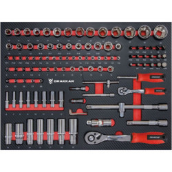Module mousse 530 x 395 mm carbone douilles 1/4 et 1/2 110 pièces