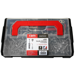 Mallette 200 chevilles autoforeuses RamTwist pose rapide - Vendue avec 1 tournevis et 200 vis