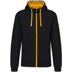 Sweat-shirt zippé K466 Kariban capuche contrastée Noir et Jaune