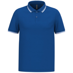 Polo homme manches courtes à liserés contrastés bleu royal et blanc