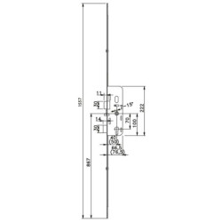 Crémone serrure tétière 18 mm axe 50 mm, coffre de 222 x 77 mm - Trimatic ajustable