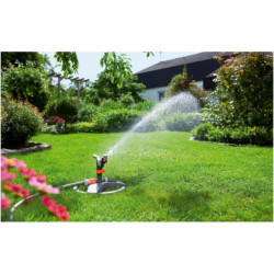 Arroseur canon sur traîneau Premium Gardena - Tête d'arrosage précise laiton - Portée 5-12,5 m