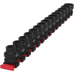 Jeu de douilles à chocs extra-courtes 6 pans 1/2 de 10 à 24 mm sur rail
