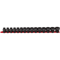 Jeu de douilles à chocs extra-courtes 6 pans 1/2 de 10 à 24 mm sur rail