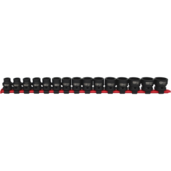 Jeu de douilles à chocs extra-courtes 6 pans 1/2 de 10 à 24 mm sur rail