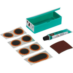 Kit de réparation pour chambre à air vélo - boîte de 7 rustines avec valve/colle/râpe