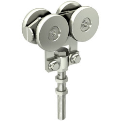 Monture fixation sur chant 4 galets acier cémenté vis M16 version longueur 123 mm pour rail 85x70