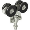 Monture fixation sur chant 4 galets nylon et fibre de verre pour rail 62x55