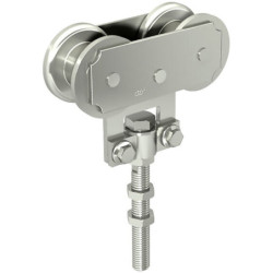 Monture à fixation sur chant pour porte coulissante 600 kg version longue 123 mm pour rail 85x70