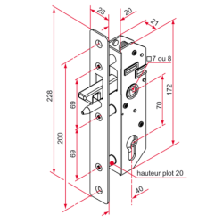 Serrure à encastrer axe 40 mm pour portail coulissant 8mm