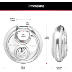 Cadenas disque anse rétractable en acier boîtier inox avec clé 501