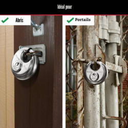 Cadenas disque anse rétractable en acier boîtier inox avec clé 501