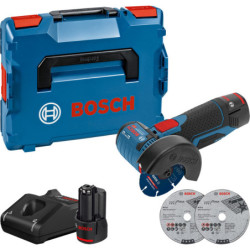 Meuleuse angulaire Bosch GWS 12V-76 en coffret L-Boxx avec 2 batteries 12V 3Ah et chargeur
