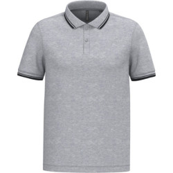 Polo homme manches courtes à liserés contrastés Oxford grey et noir