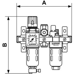 Filtre régulateur lubrificateur 2 blocs avec manomètre en 1/2 fixation et entretoise pour sortie air