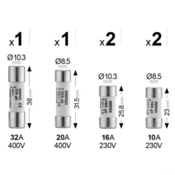 Fusibles céramique avec voyant NF - Diamètre 8.3 à 10.3 mm - Longueur 23 à 38 mm - Lot de 6