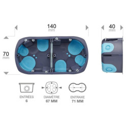 Boite d'appareillage double cloisons sèches Stop air - Ø 67 mm - Profondeur 40 mm - Gris