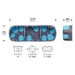 Boite d'appareillage triple cloisons sèches Stop air - Diamètre 67 mm - Profondeur 40 mm - Gris