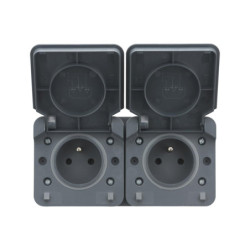 Double prise 2P+T 16A Cyklone anthracite IP55