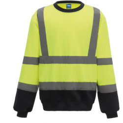 Sweat-shirt haute visibilité Yoko col rond jaune et bleu marine